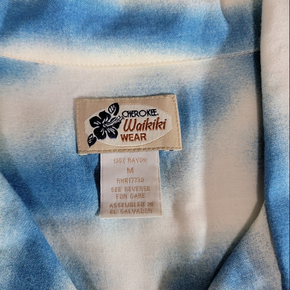 Cherokee Waikiki Wear Button Shirt M Blue Men Hawaiian Tropical Beach Graphic - Picture 2 of 5